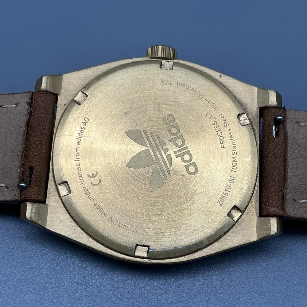 Adidas Process_L1 Mens Watch 38mm Gold Tone Dial Brown Leather New Battery